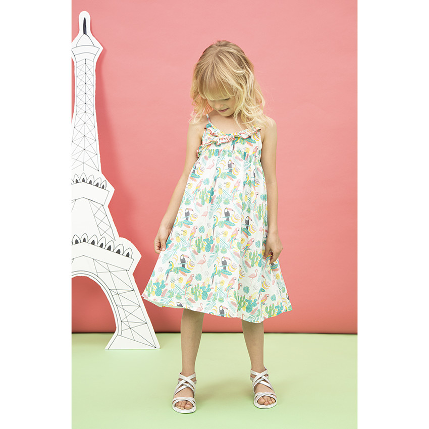 Robe à fines bretelles et imprimé tropical all-over 