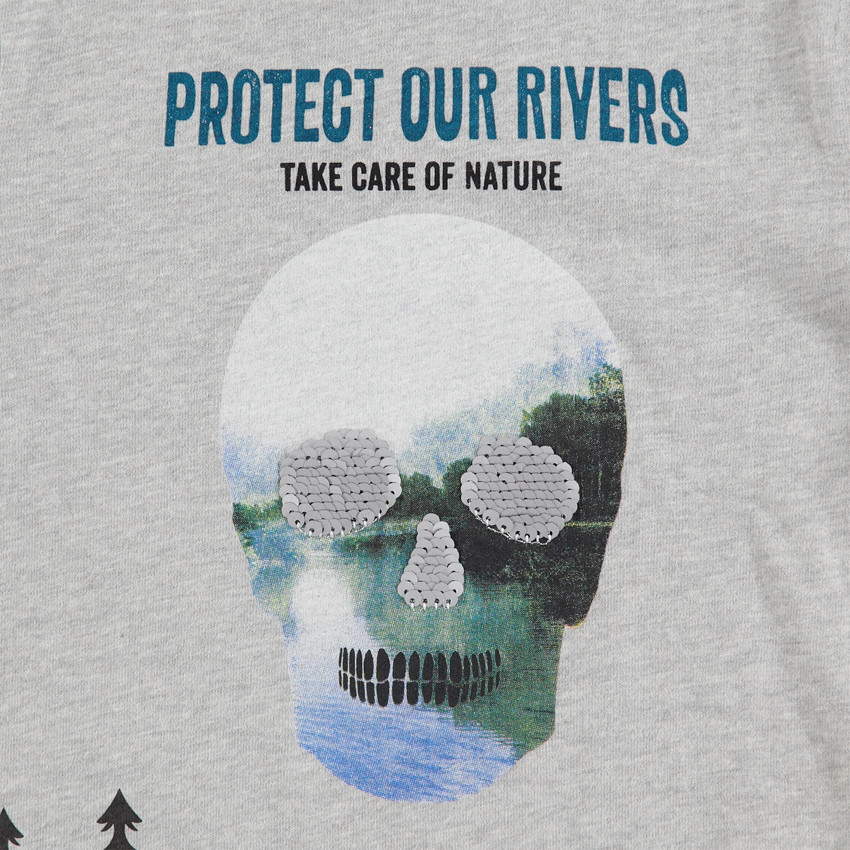 T-shirt manches longues en jersey avec tête de mort à sequins magiques 