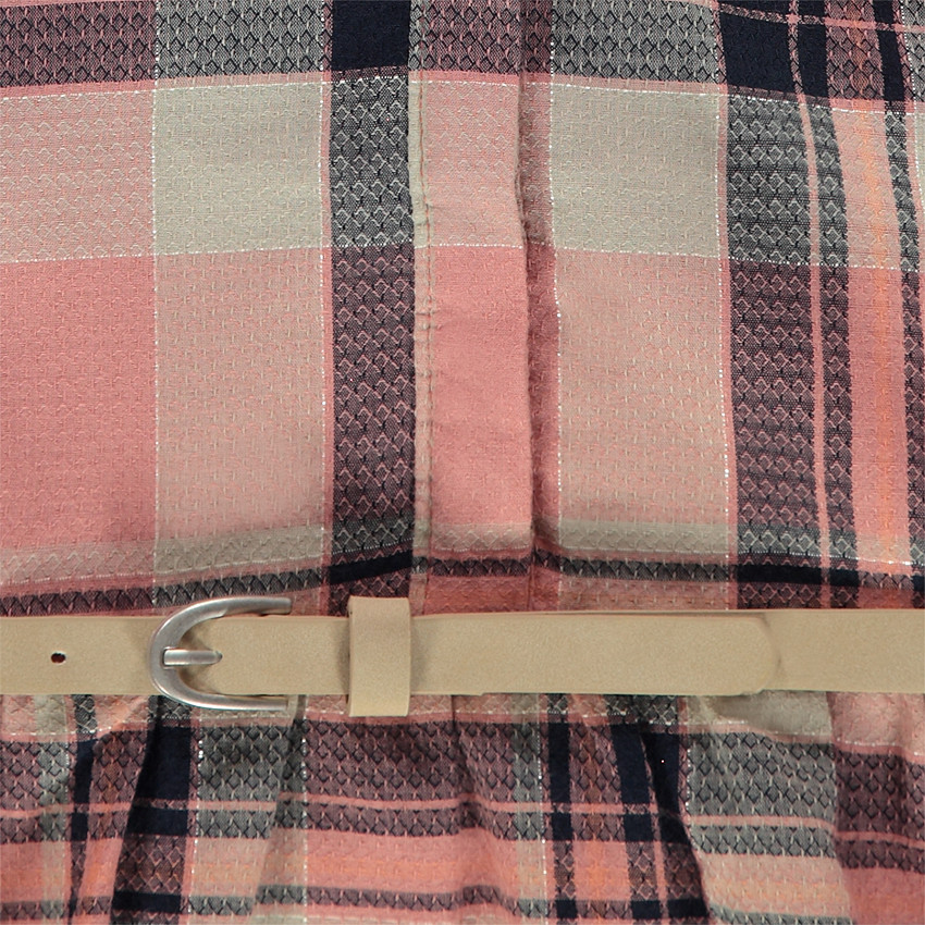 Robe manches longues à larges carreaux et ceinture amovible 