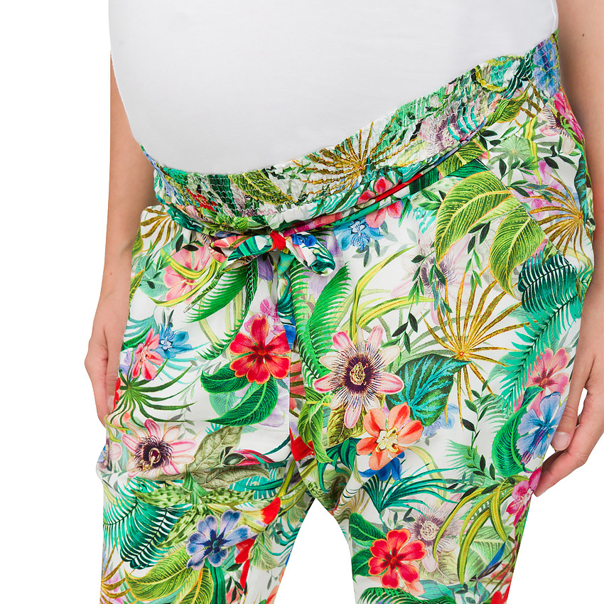 Pantalon de grossesse fluide imprimé tropical 