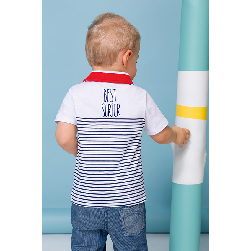 Polo manches courtes rayé avec poche et prints 