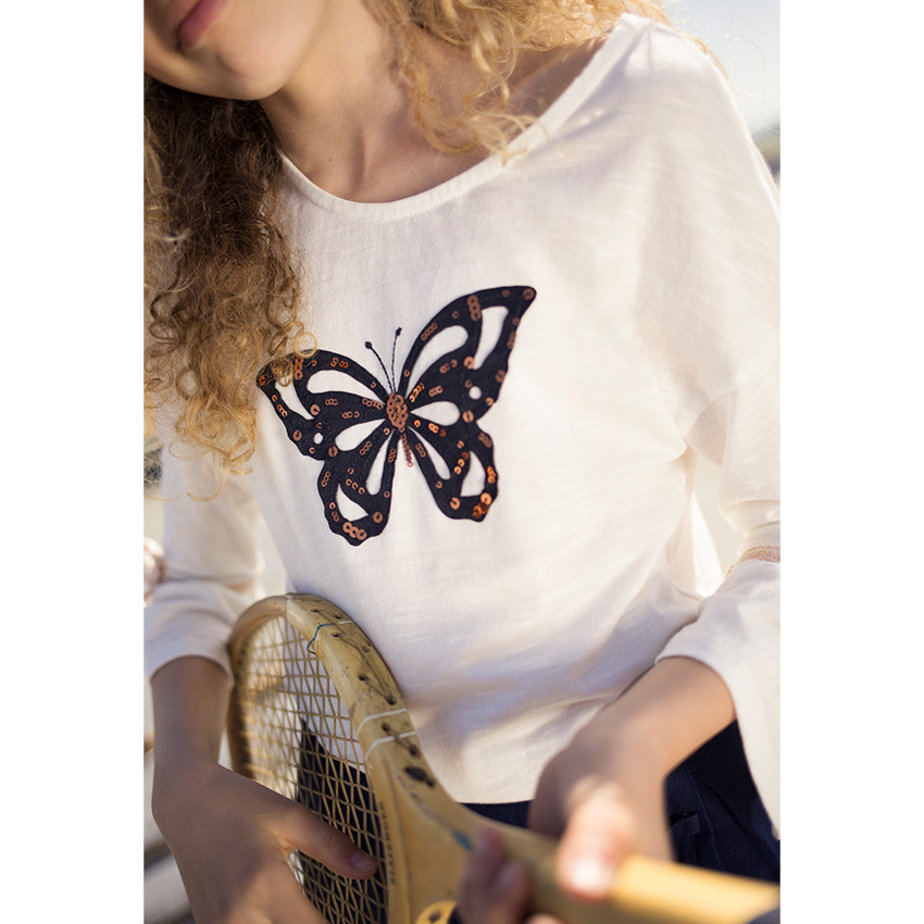 Junior - Tee-shirt à manches volantées et papillon en sequins 