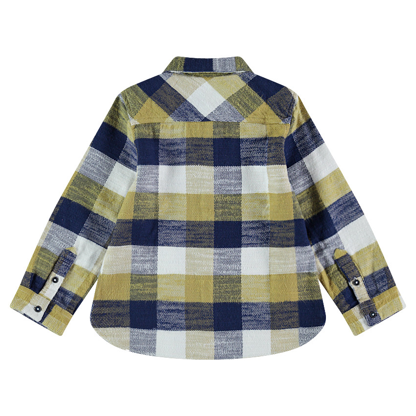 Chemise manches longues à carreaux contrastés avec poches 