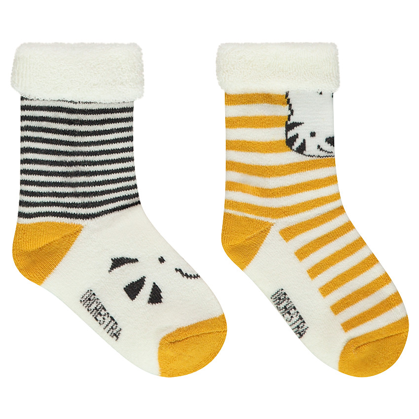 Set met 2 paar matching sokken met strepen en dieren van jacquard 