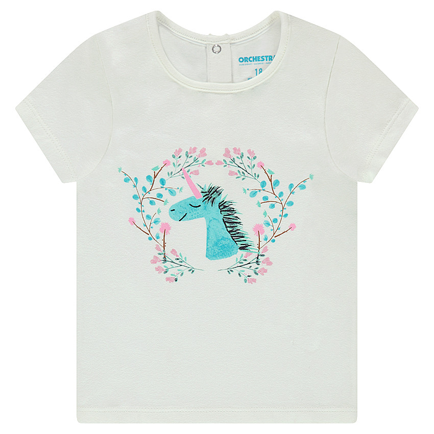 Tee-shirt manches courtes en coton organique avec motif fantaisie printé 