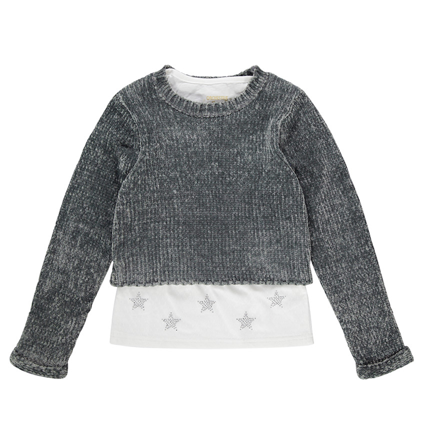 Junior - Pull 2 en 1 en maille chenille avec tee-shirt entièrement amovible 