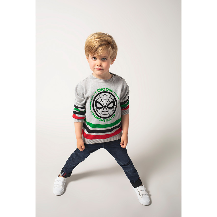 Pull en tricot à bandes contrastées et print Marvel Spiderman 