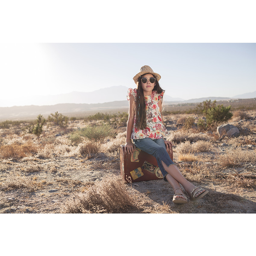 Junior - Tunique en crêpe de coton avec fleurs imprimées 