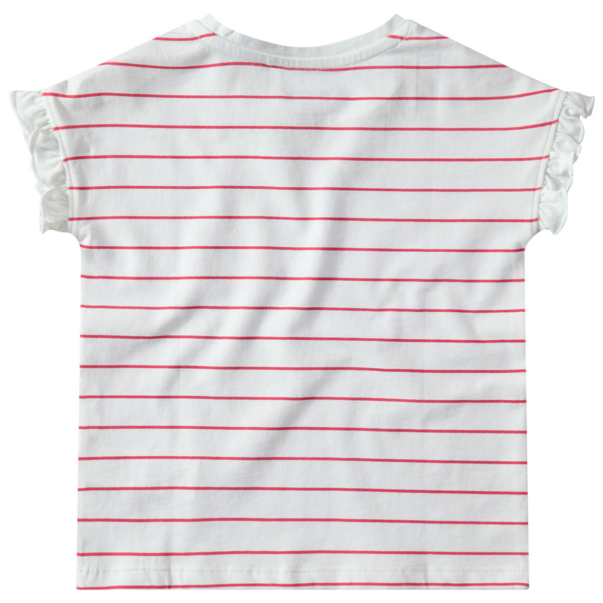 T-shirt manches courtes volantées avec rayures et ouverture boutonné 