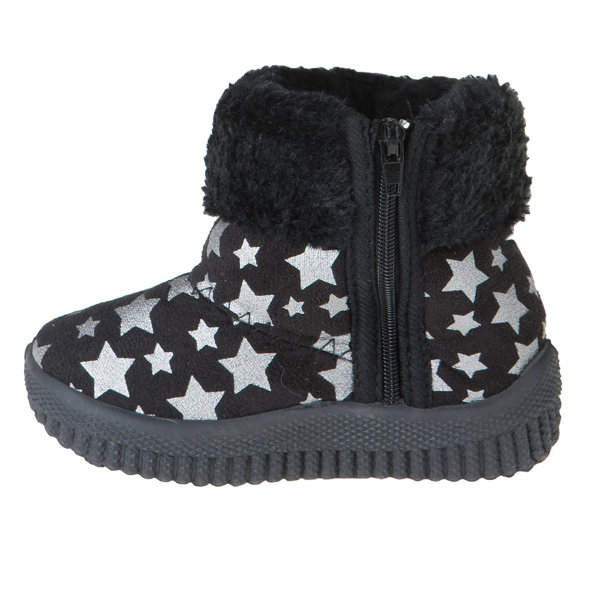 Chaussons bottines fausse fourrure avec pompons et imprimé étoiles 
