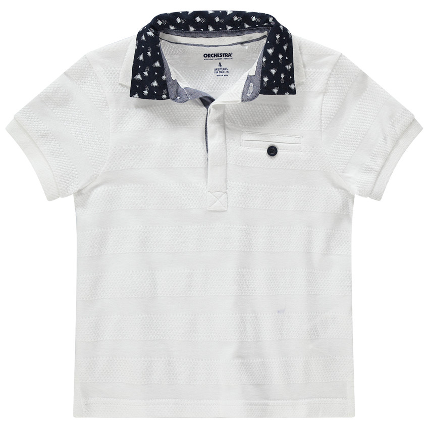 Polo manches courtes en piqué de coton avec col imprimé 