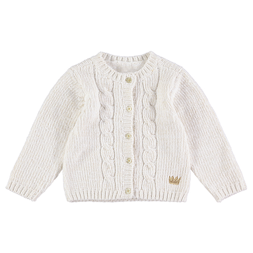 Gilet en maille chenille avec couronne dorée brodée 