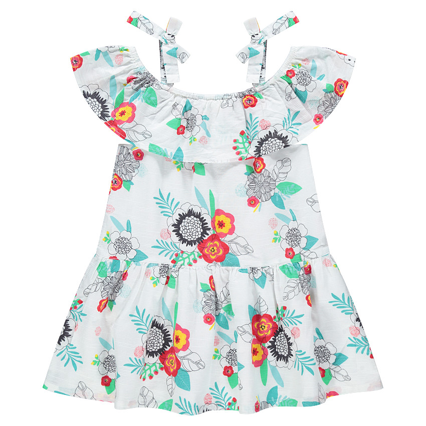 Robe volantée à épaules ajourées avec fleurs imprimées all-over 