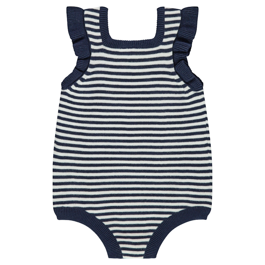 Barboteuse rayée en tricot avec badges et broderies 