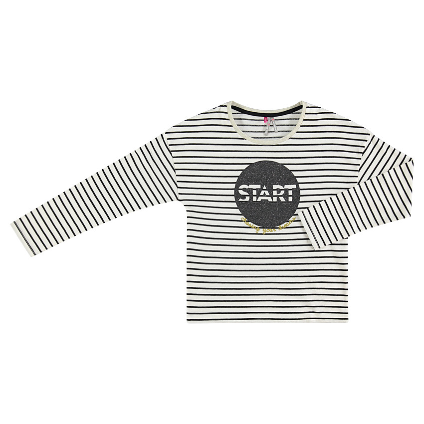 Tee-shirt manches longues rayé avec print pailleté sur le devant 