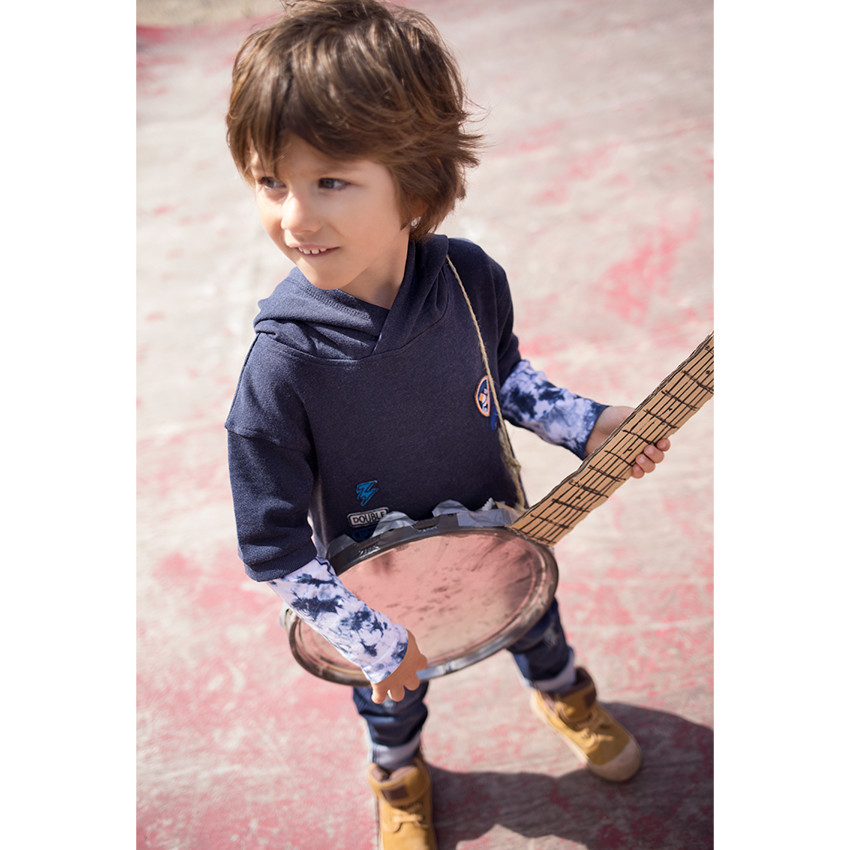 Sweat à capuche en molleton manches courtes avec badges patchés 