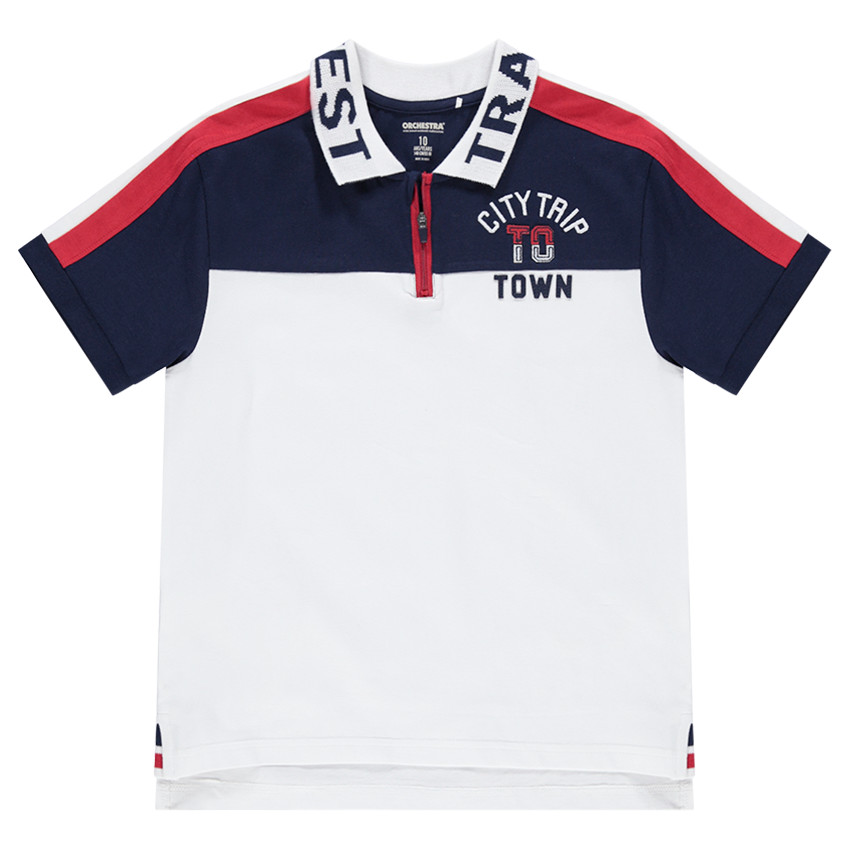 Junior - Polo avec col fantaisie zippé et bandes contrastées 