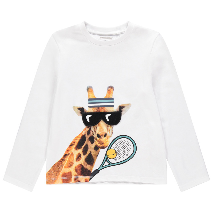 T-shirt manches longues en coton print girafe à lunettes 