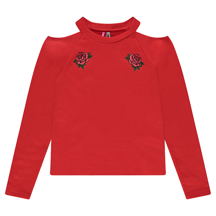 Junior - Sweat à épaules dénudées et roses brodées 