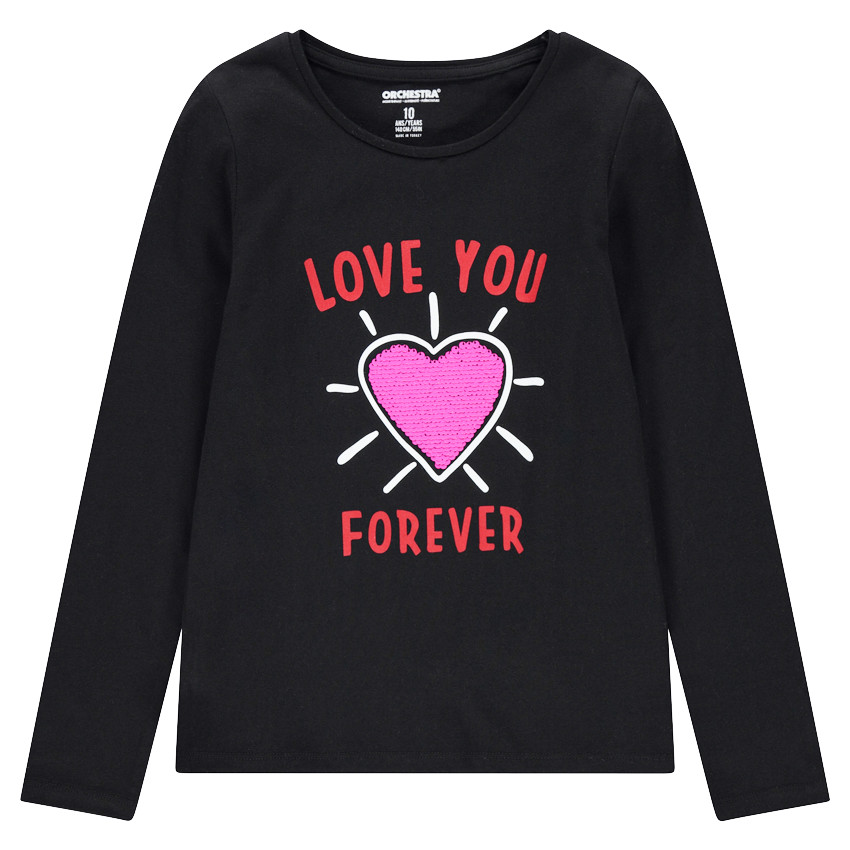 Junior - Tee-shirt manches longues en jersey avec coeur en sequins magiques 