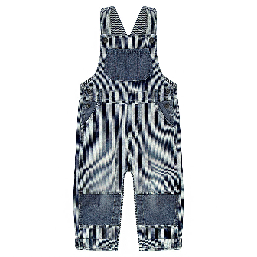 Salopette en jeans avec rayures et empiècements unis 