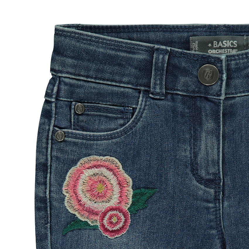 Junior - Jeans effet used avec roses brodées 
