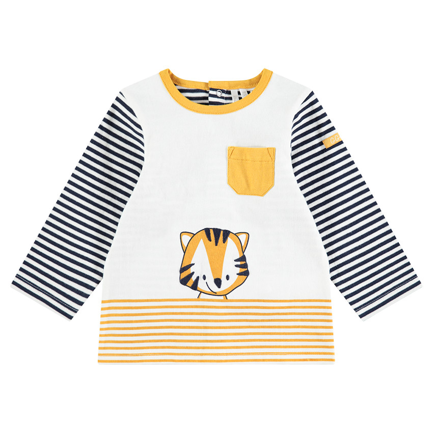Tee-shirt manche longues en jersey avec rayures et tigre printé 