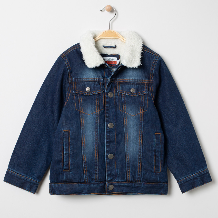 Veste en jean used doublée sherpa moutonnée 