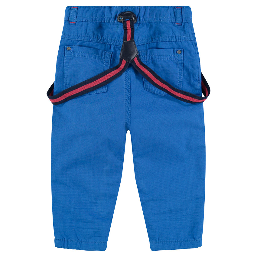 Pantalon en coton surteint doublé jersey à bretelles amovibles 