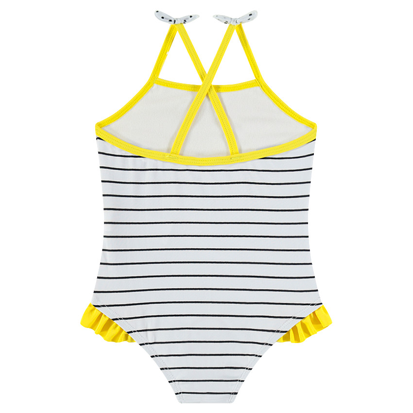 Maillot de bain 1 pièce à rayures contrastées et citron printé 