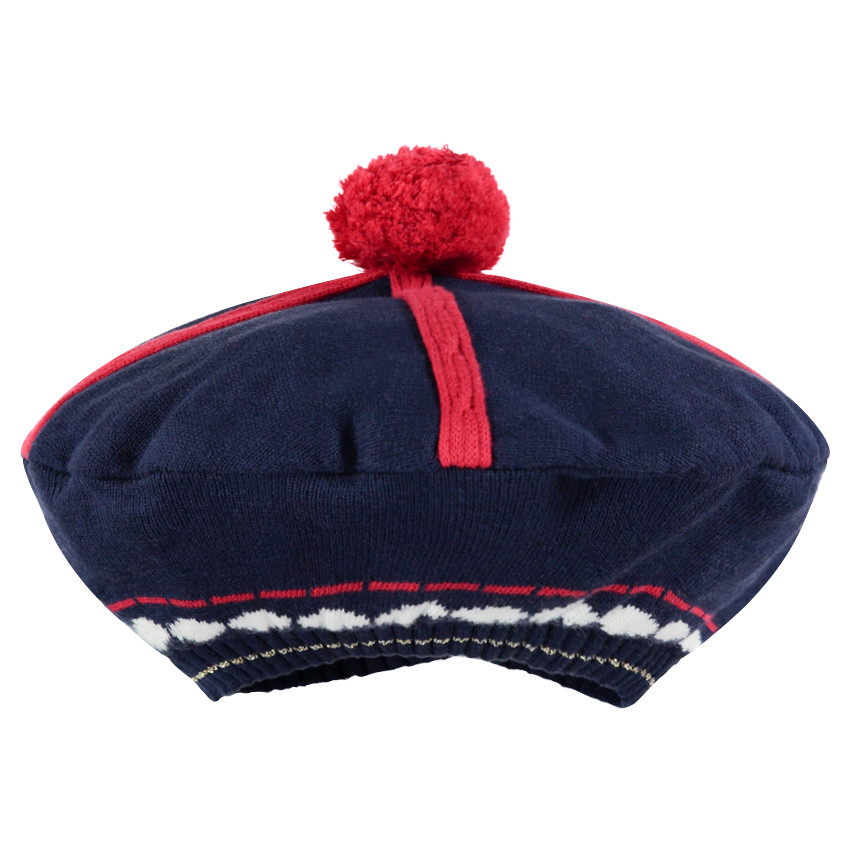 Béret en tricot avec motifs jacquard et pompon 