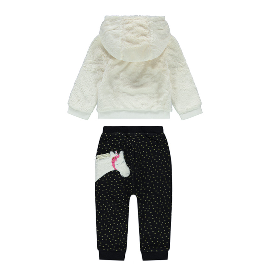 Jogging met sherpavest en broek met eenhoornpatch 