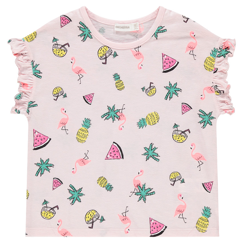 Tee-shirt à manches courtes volantées avec prints esprit tropical 