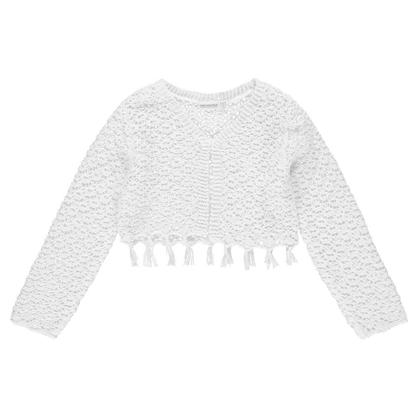 Gilet en maille ajourée avec pompons 