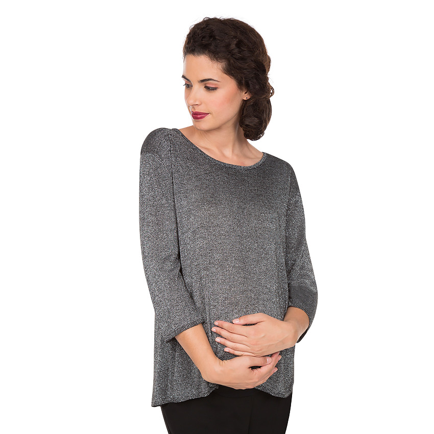 Pull de grossesse en lurex avec pans croisés au dos 