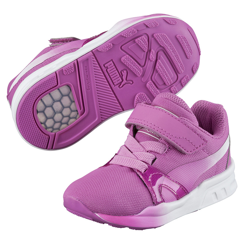 PUMA Baskets basses mauves à lacets élastiques et scratch 