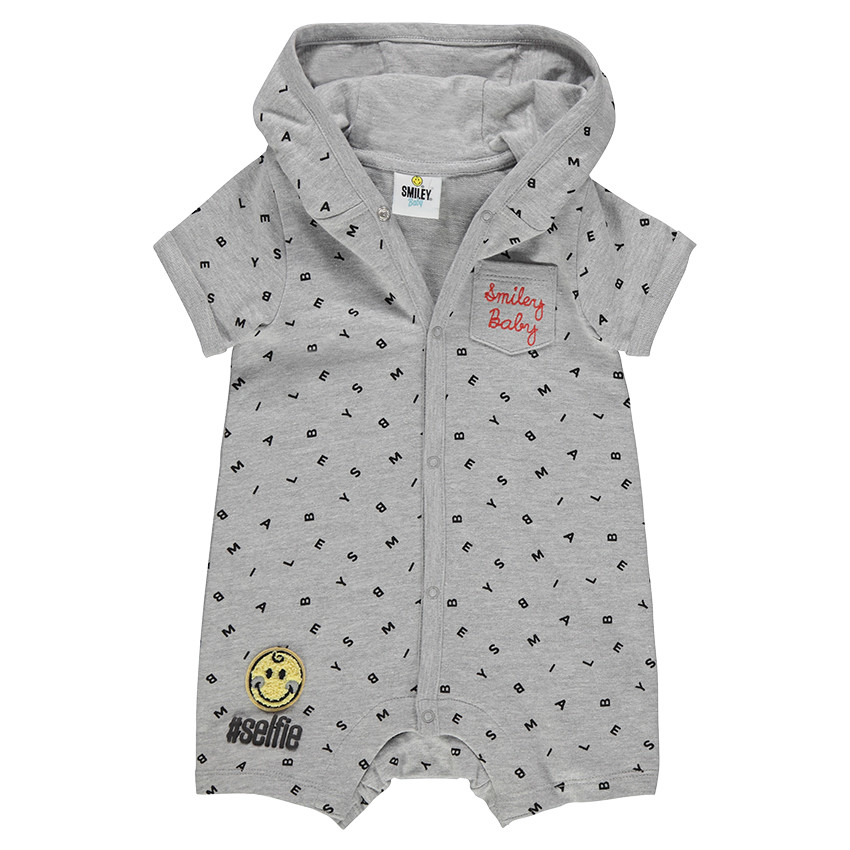 Combinaison courte à capuche avec lettres all-over et badge Smiley  