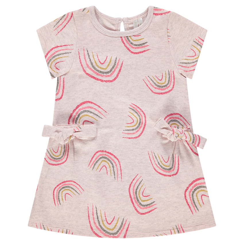 Robe manches courtes en maille avec arcs-en-ciel imprimés all-over 