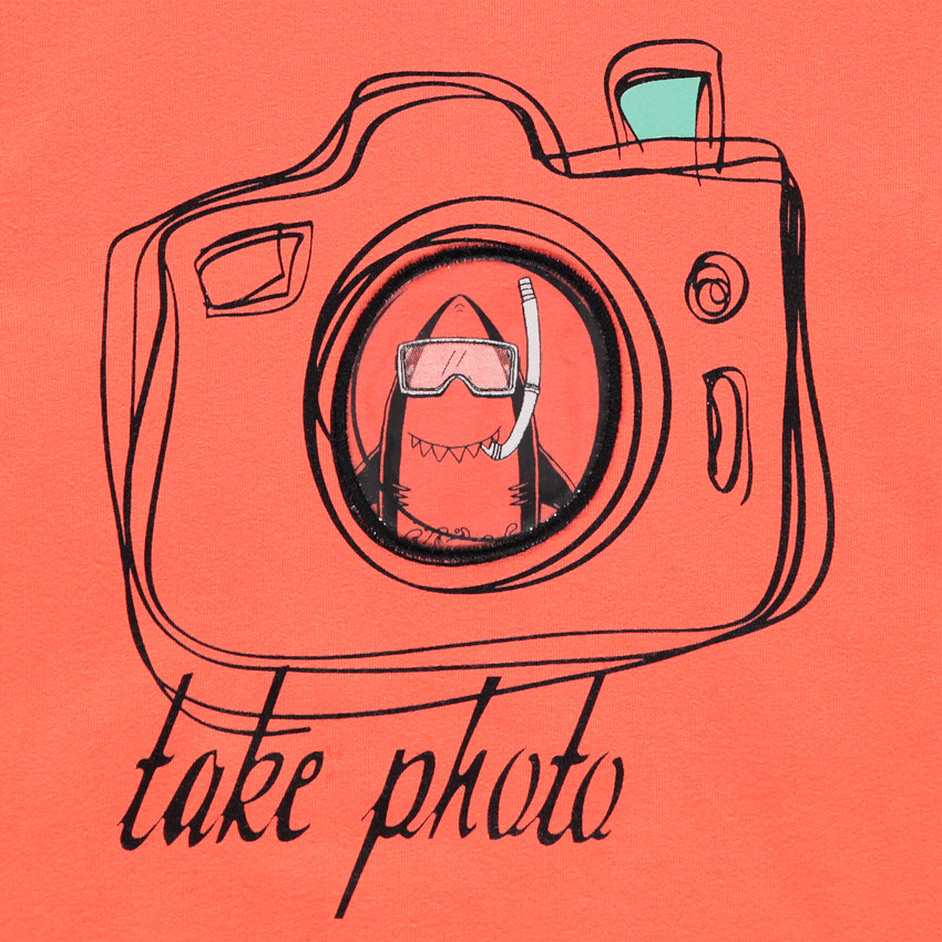 T-shirt manches courtes en coton print appareil photo plastifié 