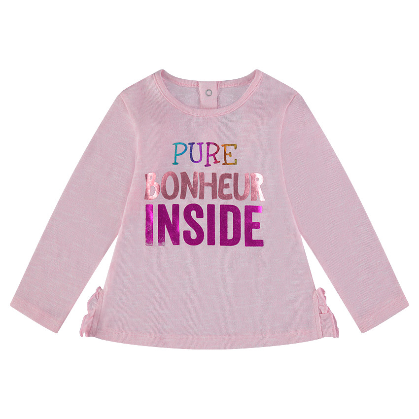 Tee-shirt manches longues en tricot fin slub avec motif fantaisie 