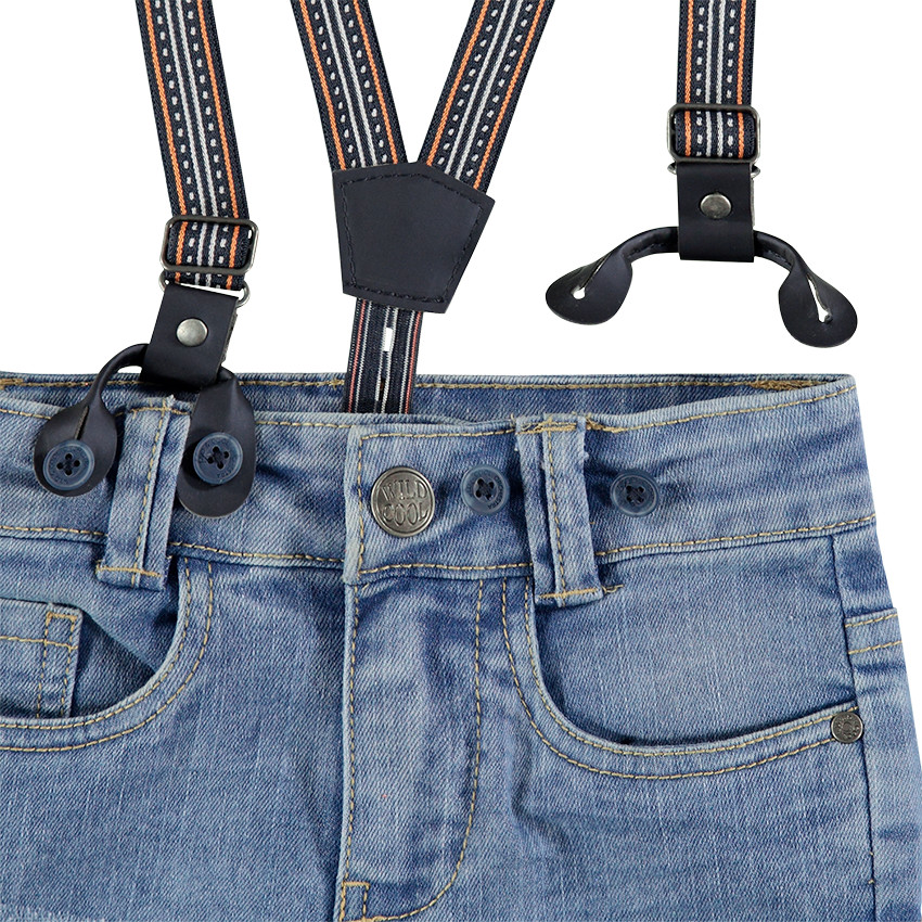 Bermuda en jeans effet used avec poches et bretelles amovibles 