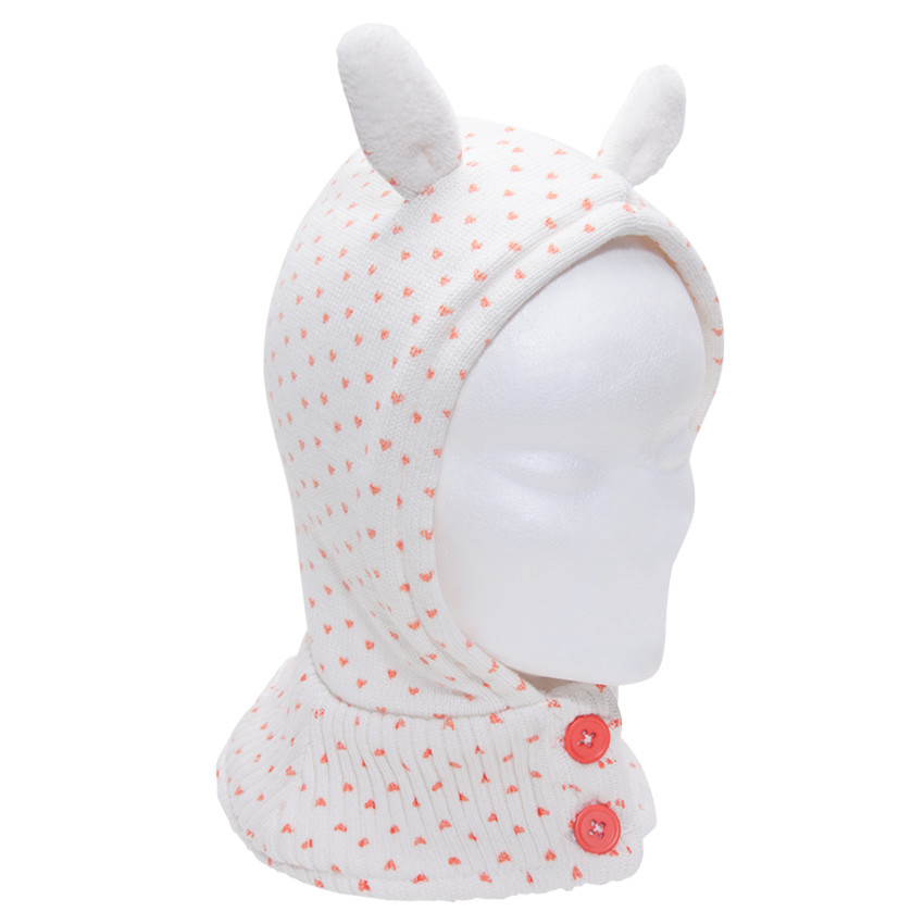 Cagoule en tricot avec oreilles en relief et coeurs  