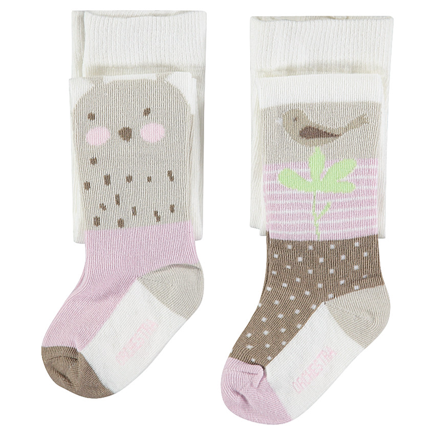 Lot de 2 collants épais avec animal et oiseau en jacquard 