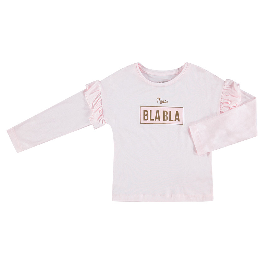 Tee-shirt manches longues avec message printé et volants 