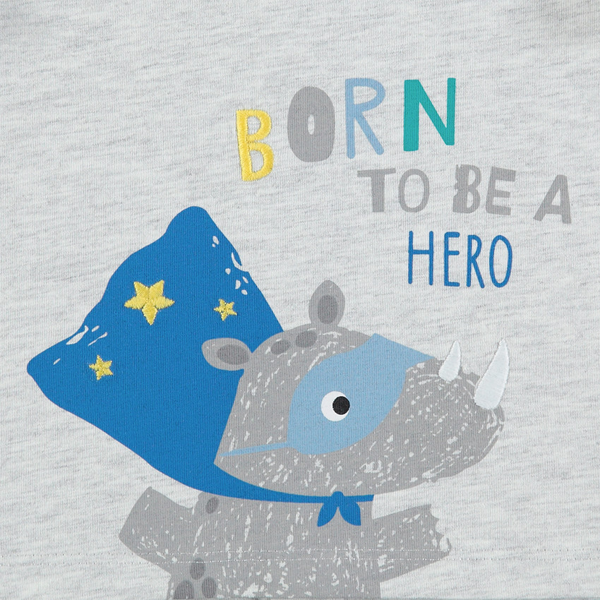 Tee-shirt manches courtes chiné avec animal et message printés 