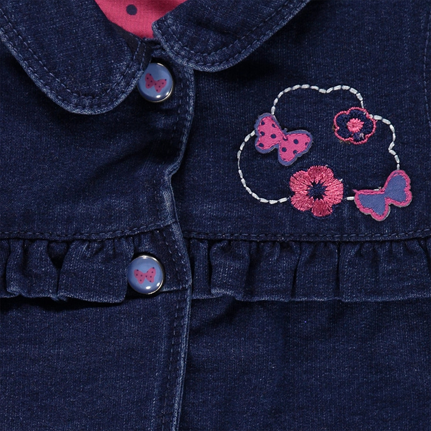 Veste en molleton effet jeans avec doublure à pois et motifs brodés 