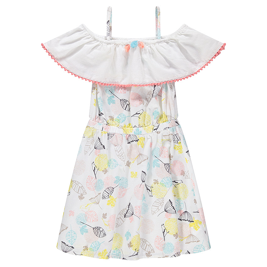 Robe à épaules ajourées avec volant et imprimé végétal 