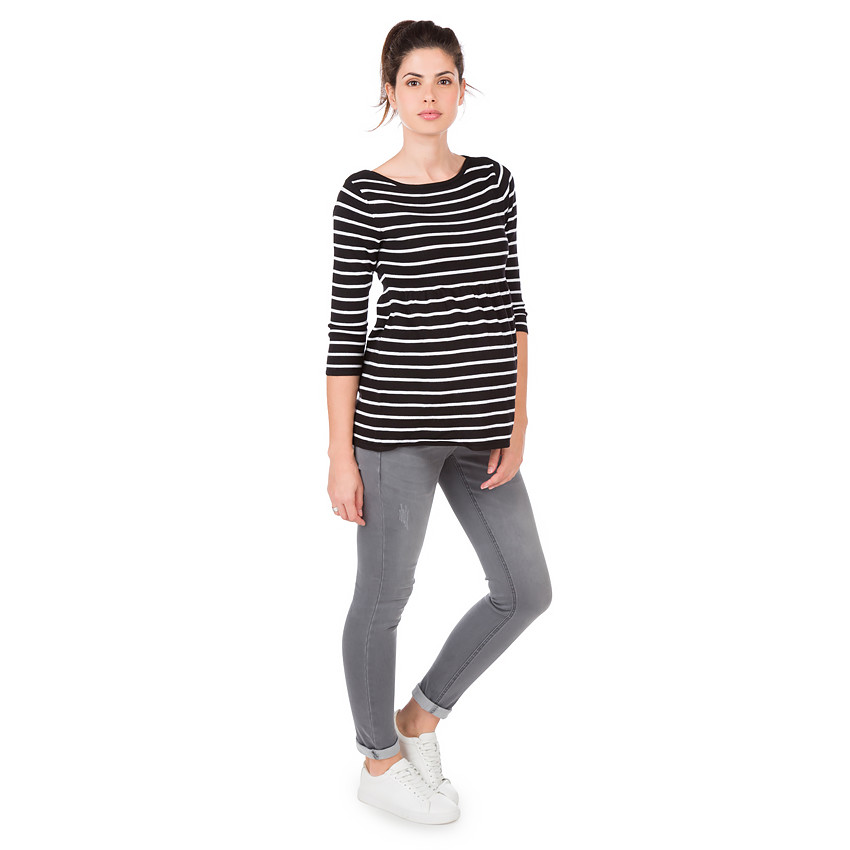 Pull de grossesse à rayures contrastées et manches 3/4 