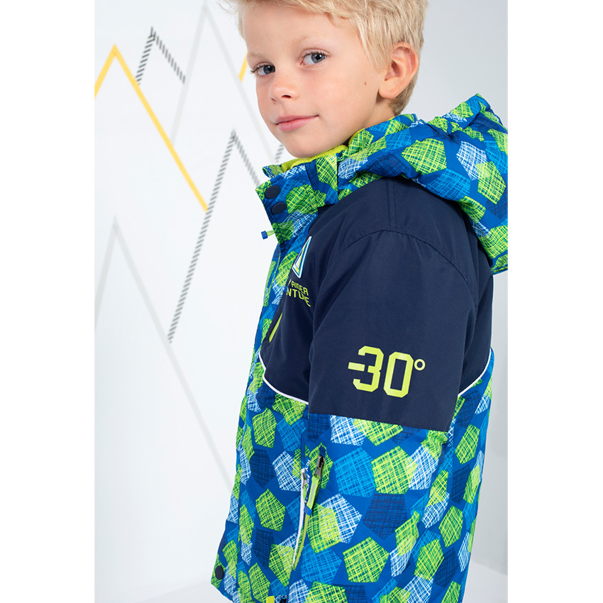 Blouson de ski bicolore avec poches zippées et bandes printées 