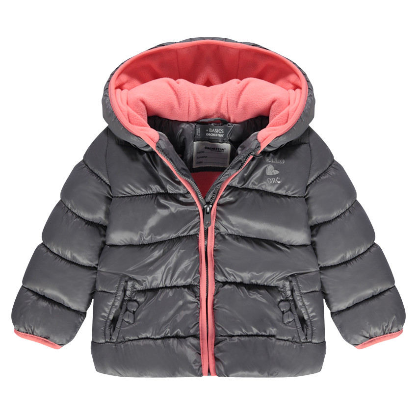 Doudoune ouatinée à capuche effet matelassé doublée micropolaire 